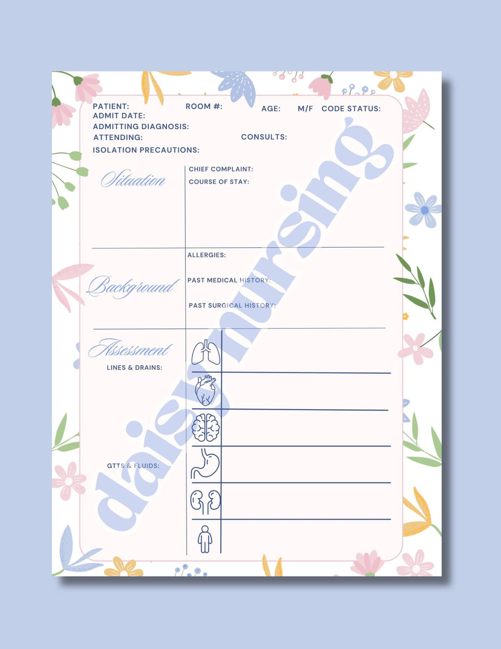 Spring Florals Report Sheet | Nursing Report Sheet Templates