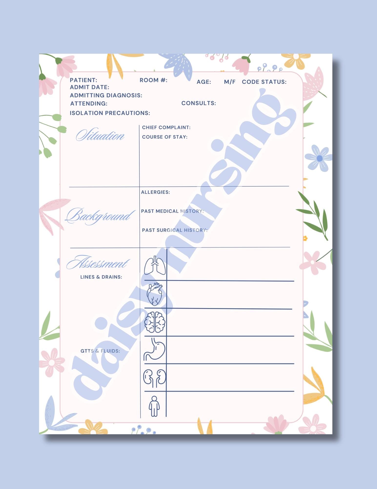 Spring Florals Report Sheet | Nursing Report Sheet Templates