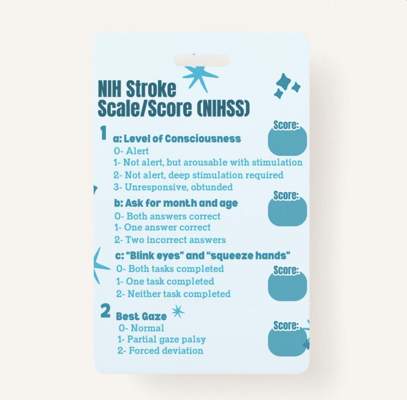 NIH Stroke Scale (NIHSS) Badge Buddy | Nursing Badge Buddies