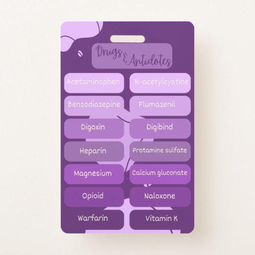 Antidotes & Therapeutic Levels Badge Buddy | Common Medications