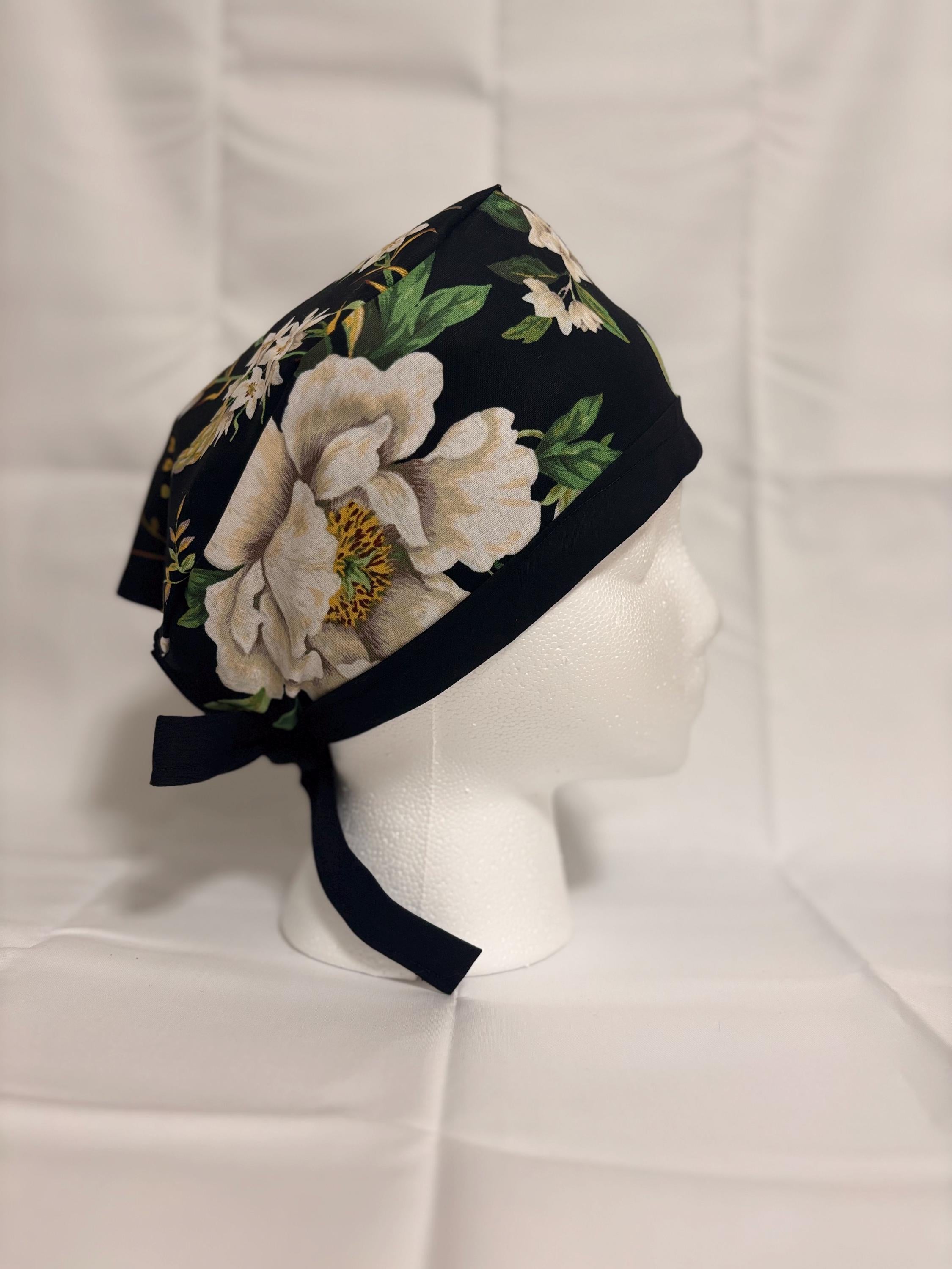 Black & White Floral Scrub Cap | Scrub Caps