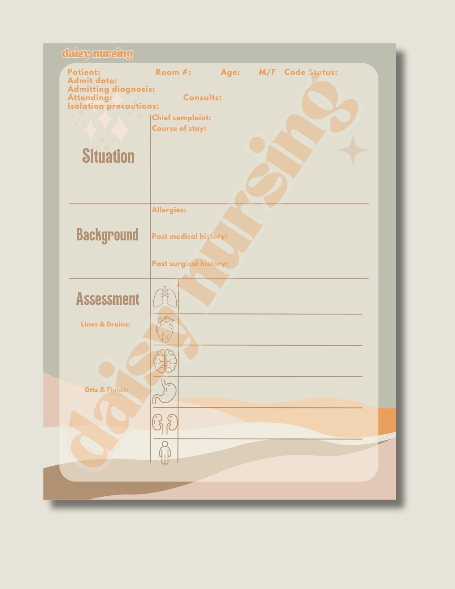 Earth Tones Report Sheet | Nursing Report Sheet Templates