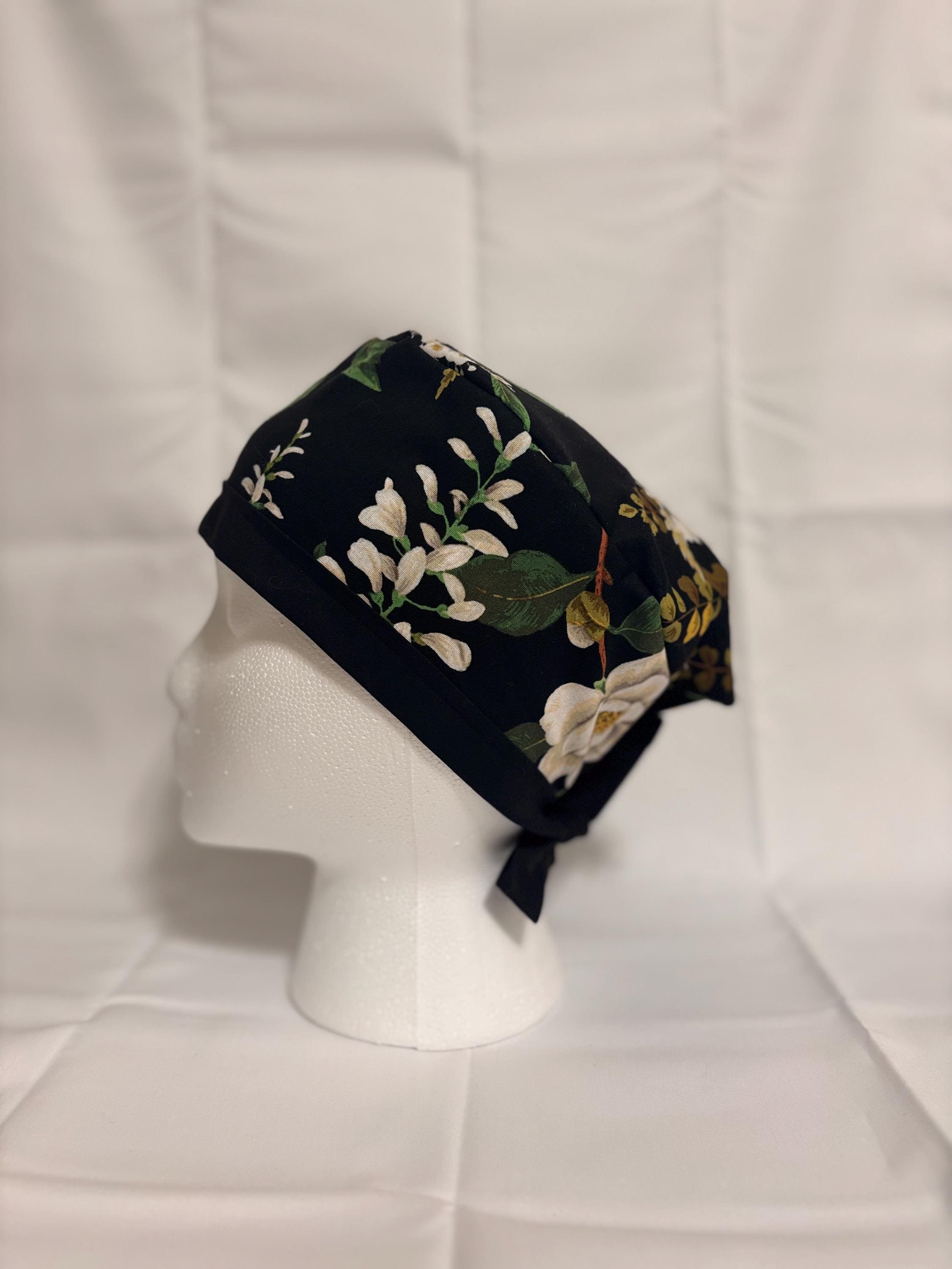 Black & White Floral Scrub Cap | Scrub Caps