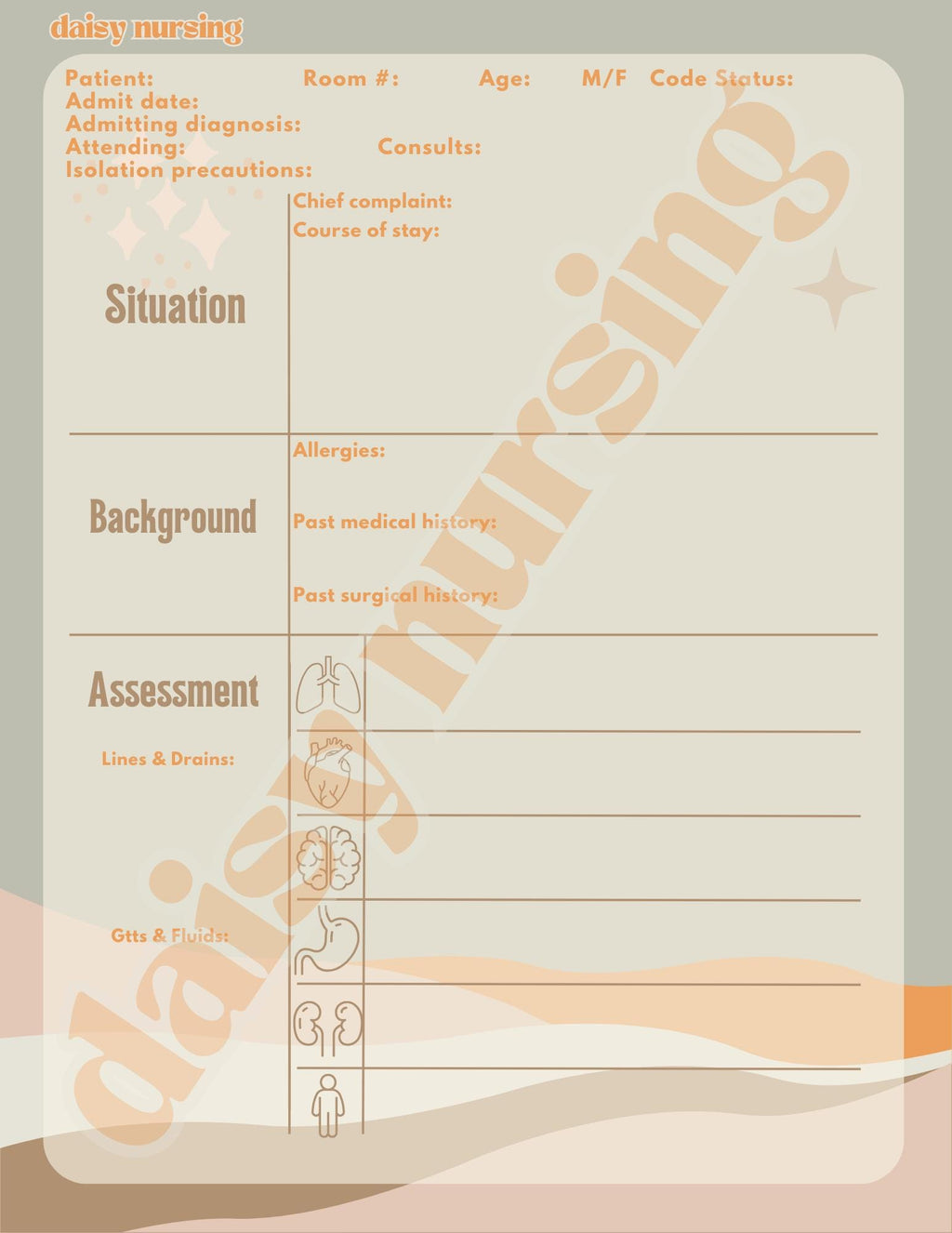 Earth Tones Report Sheet | Nursing Report Sheet Templates