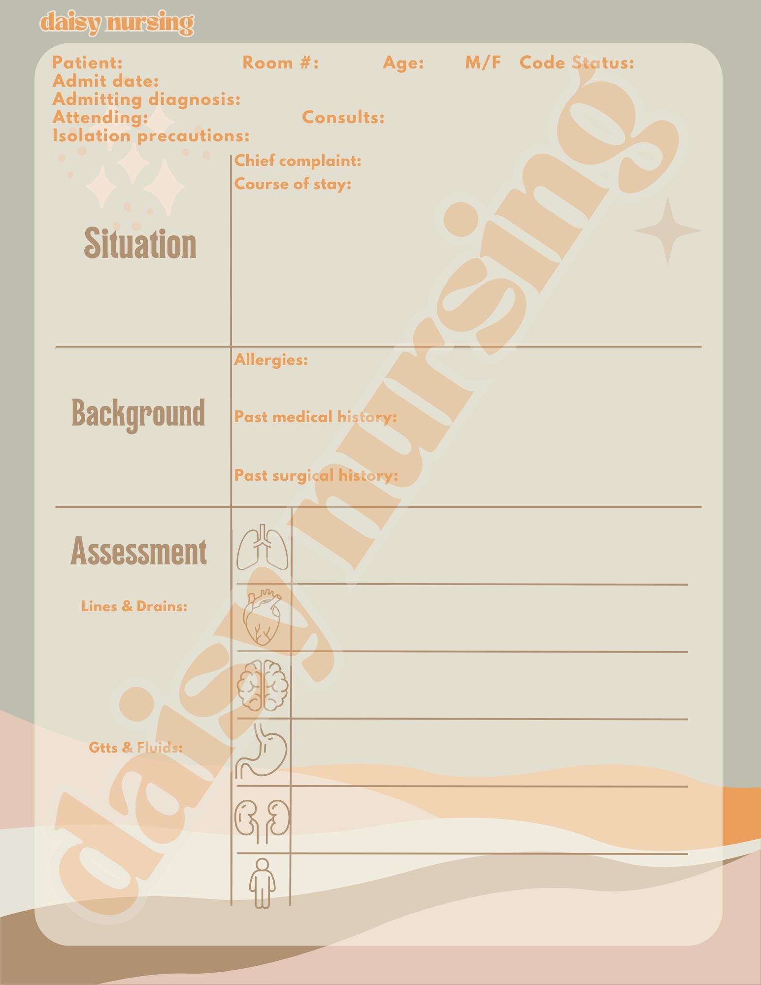 Earth Tones Report Sheet | Nursing Report Sheet Templates