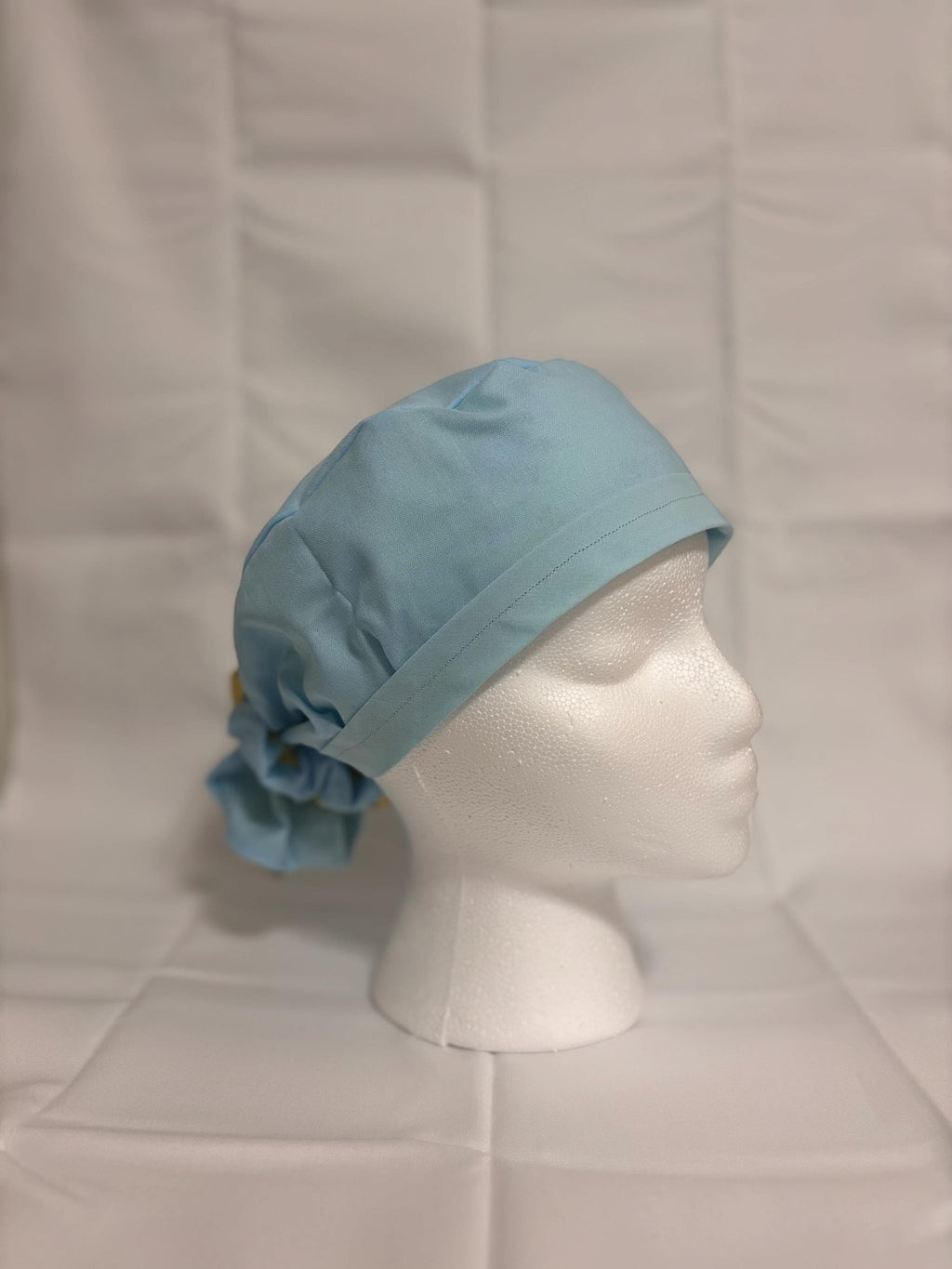 Blue & Yellow Floral Long Hair Scrub Cap with Scrunchie | Scrub Caps