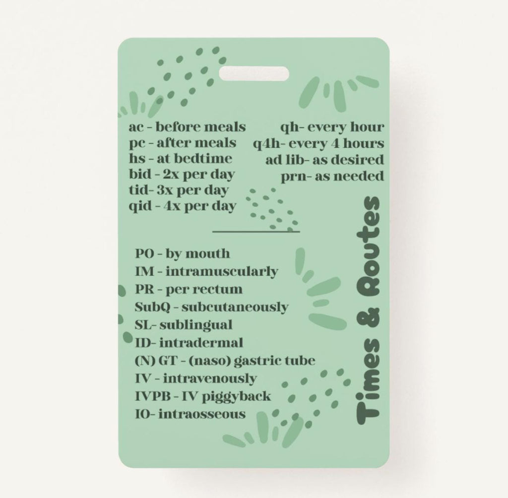 Dosage Conversions, Times, & Routes Badge Buddy | Nursing Badge Buddy