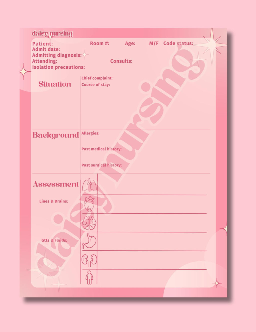 Pink Skies Report Sheet | Nursing Report Sheet Template