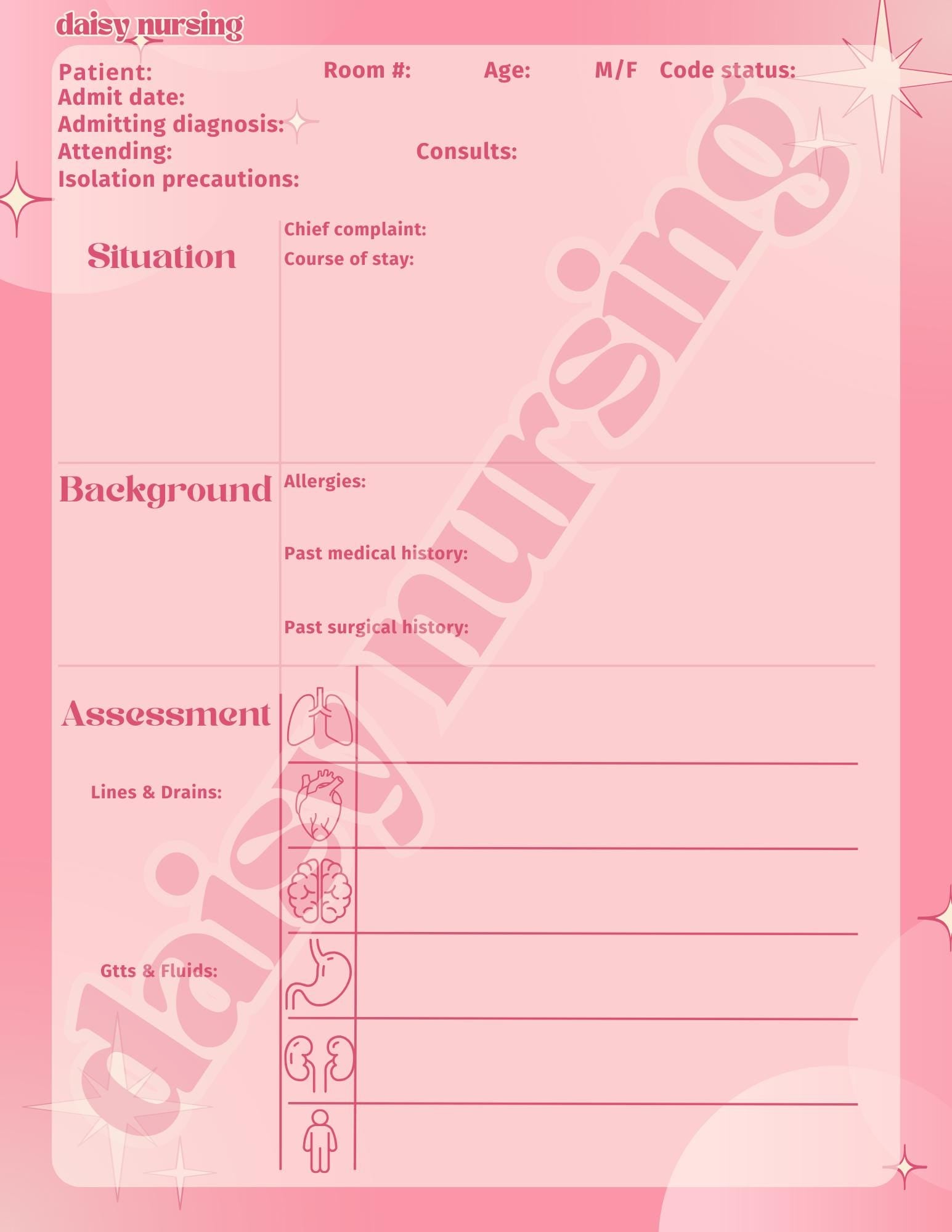 Pink Skies Report Sheet | Nursing Report Sheet Template