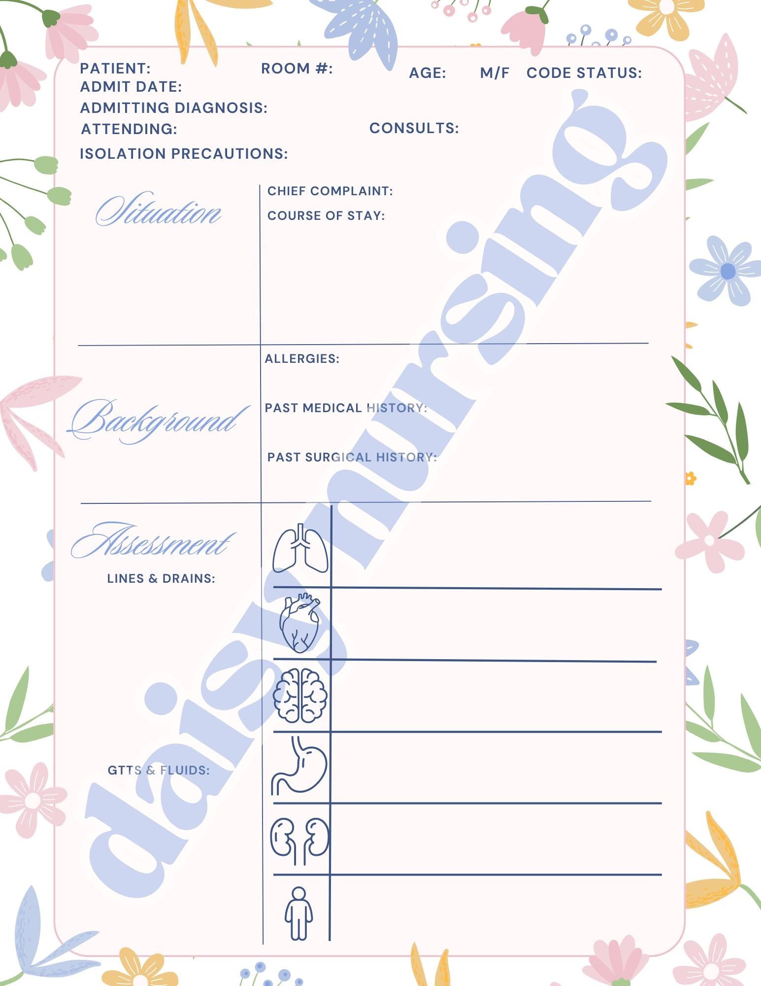 Spring Florals Report Sheet | Nursing Report Sheet Templates